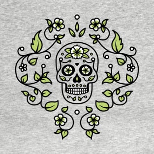 Sugar Skull Floral Vine Motif T-Shirt